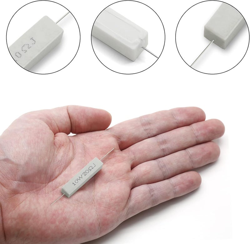 Jersvimc 10PCS 10W 20 Ohm Ceramic Resistor, Power Resistor Assortment Cement Resistor Kit Wirewound Resistor - Image 3